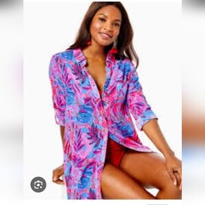 Lilly PulitzerVibrant  Natalie Pink & Blue Printed Shirt Cover Up Size XS